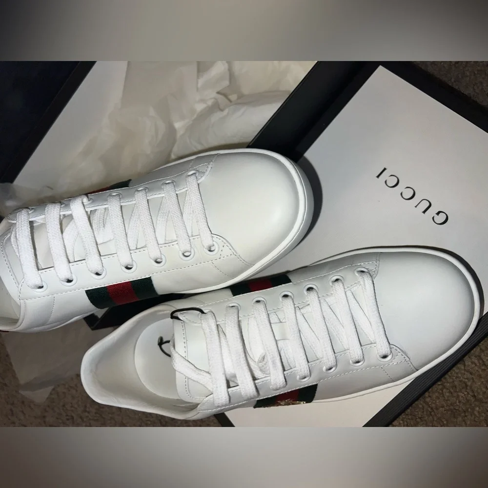 (GUCCI) WOMENS SHOES/Women's Ace trainer with bee/39/White leather/Green and red - Picture 4 of 7